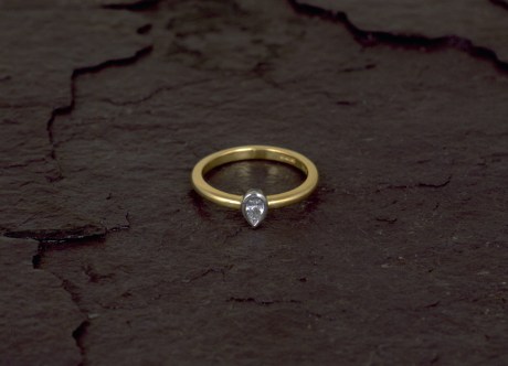 Gold & Platinum Ring set with Teardrop Diamond by Steven Bourke, 2003