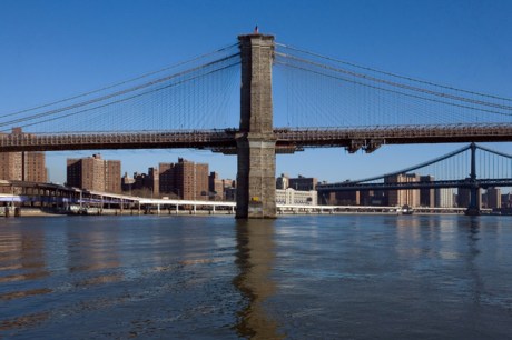 Brooklyn Bridge from Seaport, Manhattan, New York, America January 2001